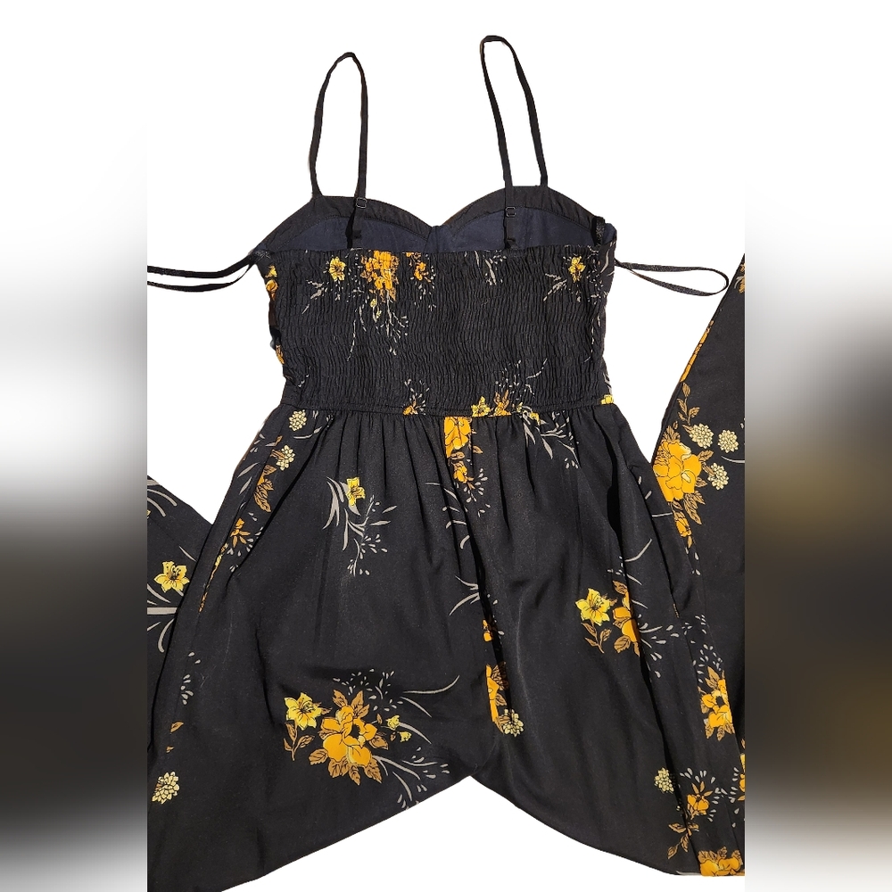Band of Gypsies Black Floral Sweetheart Corset Wide Leg Jumpsuit Boho Maxi Sz XS - Picture 8 of 8